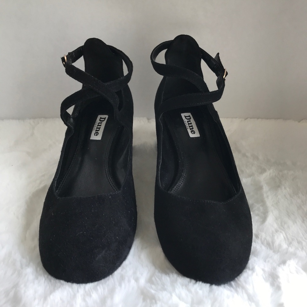 Dune London Black Suede Ani Cross Strap Court Shoe